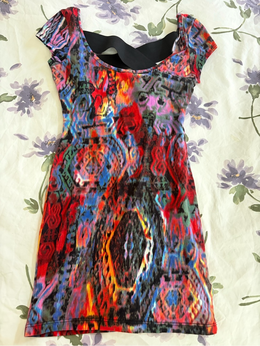 Charlotte Russe Multicolor Abstract Cap-Sleeve Mini Dress